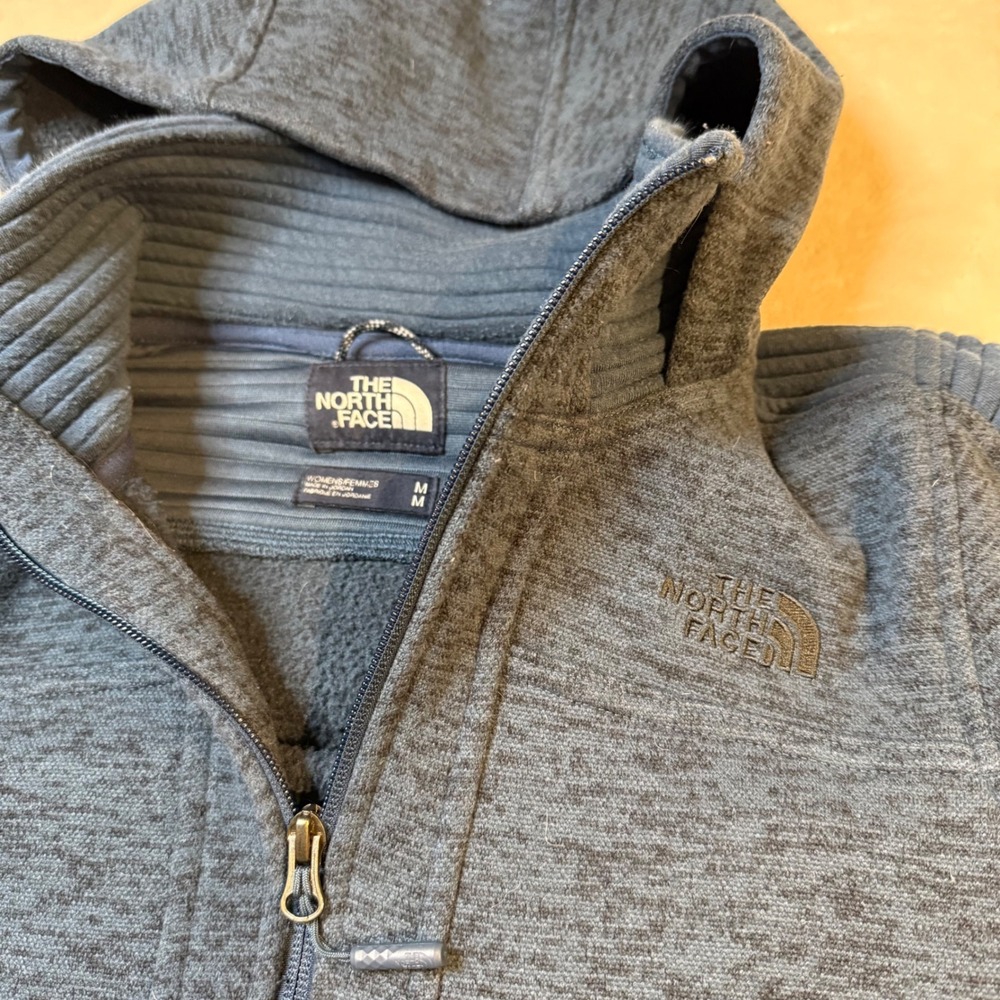 The North Face Women's Blue Heathered Fleece Full Zip Hoodie Jacket Size M - Picture 2 of 9